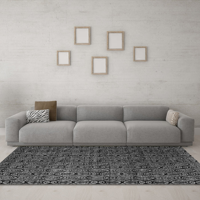Machine Washable Abstract Gray Modern Rug in a Living Room,, wshabs5207gry