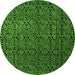 Round Machine Washable Abstract Green Modern Area Rugs, wshabs5207grn