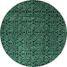 Round Machine Washable Abstract Turquoise Modern Area Rugs, wshabs5207turq