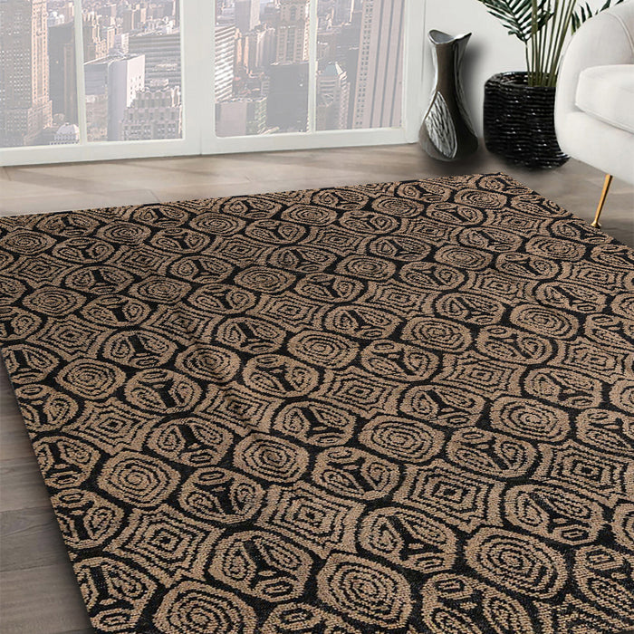 Abstract Dark Almond Brown Modern Rug in Family Room, abs5207