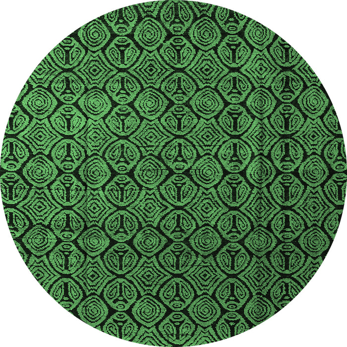 Round Machine Washable Abstract Emerald Green Modern Area Rugs, wshabs5207emgrn