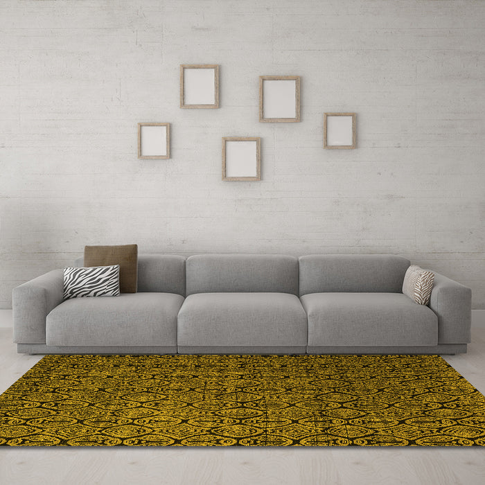 Machine Washable Abstract Yellow Modern Rug in a Living Room, wshabs5207yw