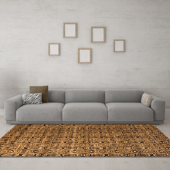 Machine Washable Abstract Orange Modern Area Rugs in a Living Room, wshabs5208org