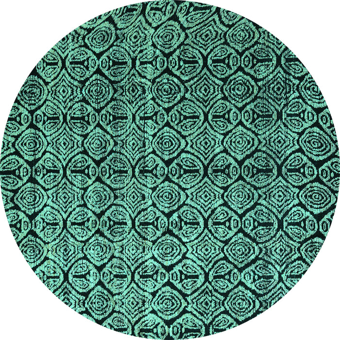 Round Machine Washable Abstract Turquoise Modern Area Rugs, wshabs5208turq
