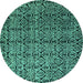 Round Machine Washable Abstract Turquoise Modern Area Rugs, wshabs5208turq