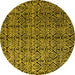 Round Abstract Yellow Modern Rug, abs5208yw