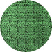 Round Machine Washable Abstract Emerald Green Modern Area Rugs, wshabs5208emgrn