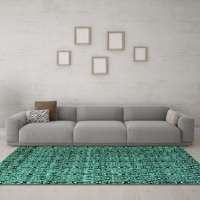Machine Washable Abstract Turquoise Modern Area Rugs in a Living Room,, wshabs5208turq