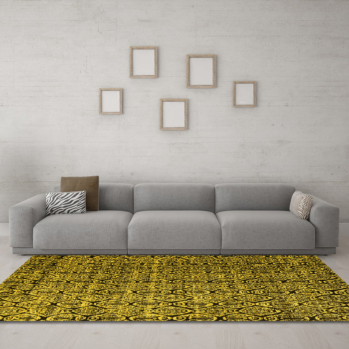 Machine Washable Abstract Yellow Modern Rug in a Living Room, wshabs5208yw