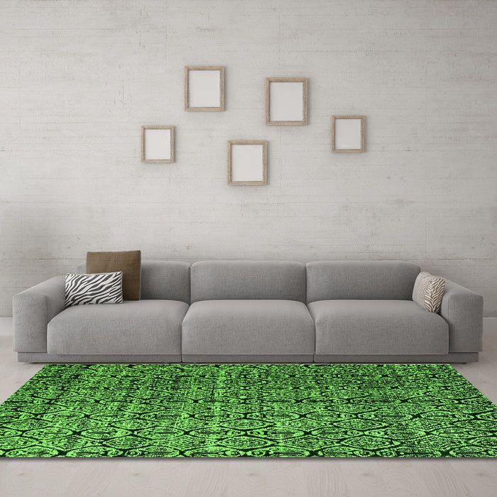 Machine Washable Abstract Green Modern Area Rugs in a Living Room,, wshabs5208grn