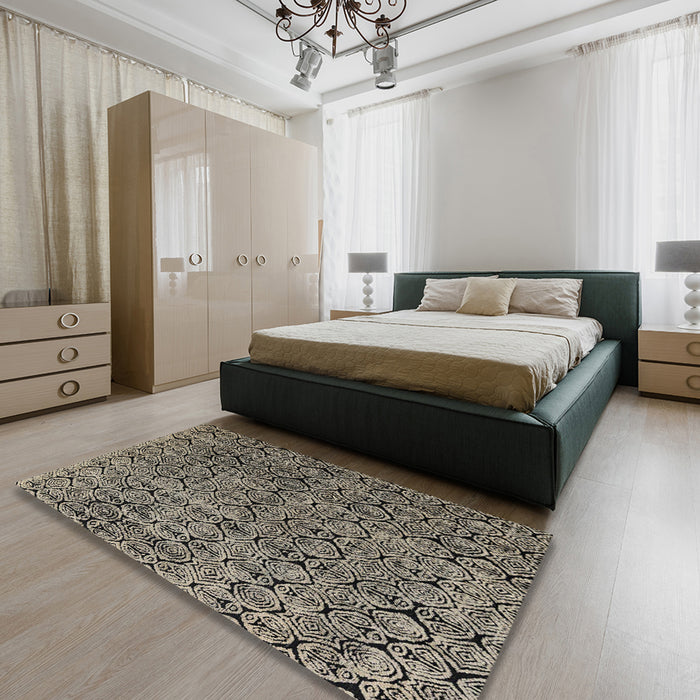 Abstract Sand Brown Modern Rug in a Bedroom, abs5209