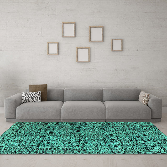 Machine Washable Abstract Turquoise Modern Area Rugs in a Living Room,, wshabs5209turq
