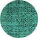 Round Machine Washable Abstract Turquoise Modern Area Rugs, wshabs5209turq