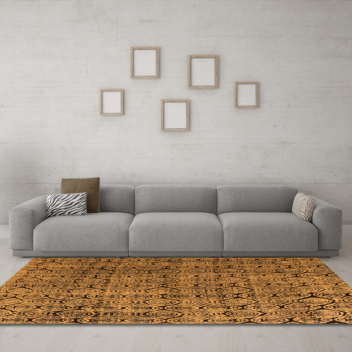 Machine Washable Abstract Orange Modern Area Rugs in a Living Room, wshabs5209org