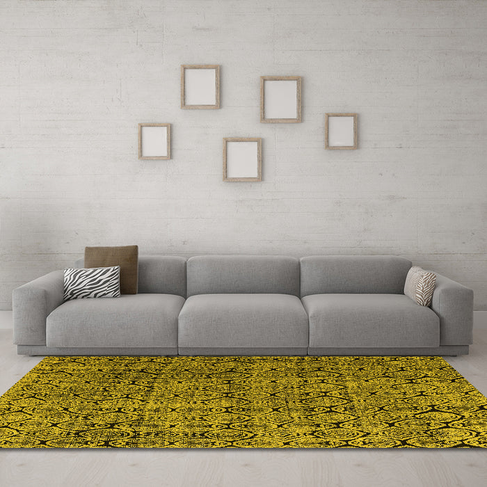Machine Washable Abstract Yellow Modern Rug in a Living Room, wshabs5209yw