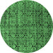 Round Machine Washable Abstract Emerald Green Modern Area Rugs, wshabs5209emgrn