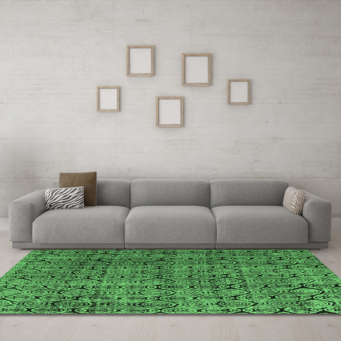 Machine Washable Abstract Emerald Green Modern Area Rugs in a Living Room,, wshabs5209emgrn