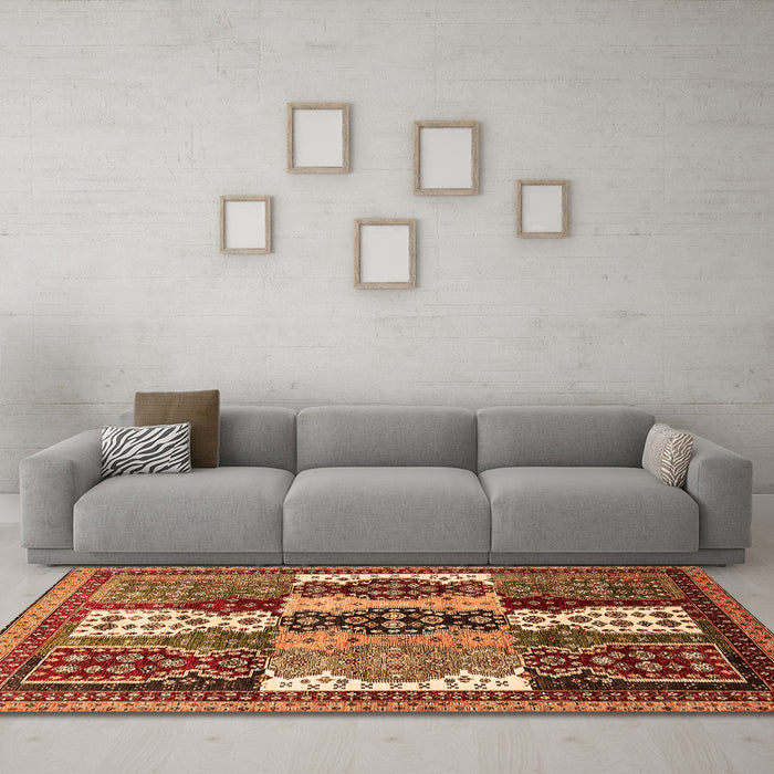 Machine Washable Abstract Orange Modern Area Rugs in a Living Room, wshabs520org