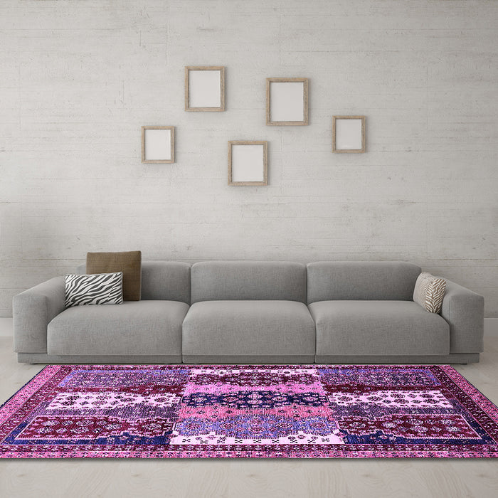 Machine Washable Abstract Purple Modern Area Rugs in a Living Room, wshabs520pur
