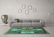 Machine Washable Abstract Turquoise Modern Area Rugs in a Living Room,, wshabs520turq