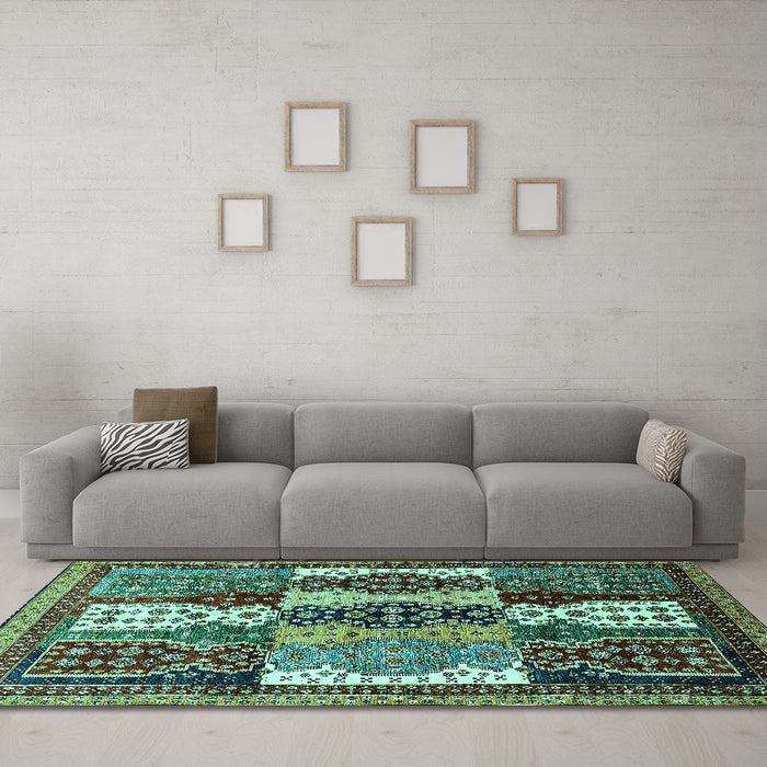 Machine Washable Abstract Turquoise Modern Area Rugs in a Living Room,, wshabs520turq