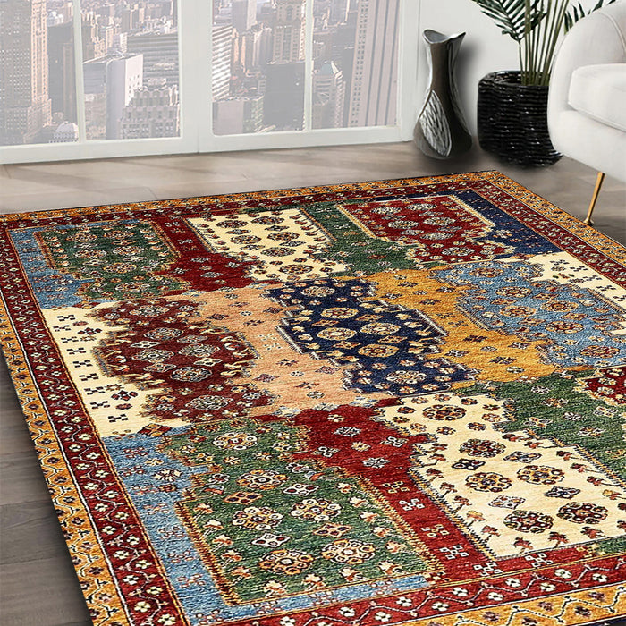 Machine Washable Abstract Vermilion Red Rug in a Family Room, wshabs520