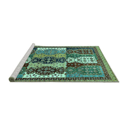 Sideview of Machine Washable Abstract Turquoise Modern Area Rugs, wshabs520turq