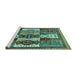 Sideview of Machine Washable Abstract Turquoise Modern Area Rugs, wshabs520turq