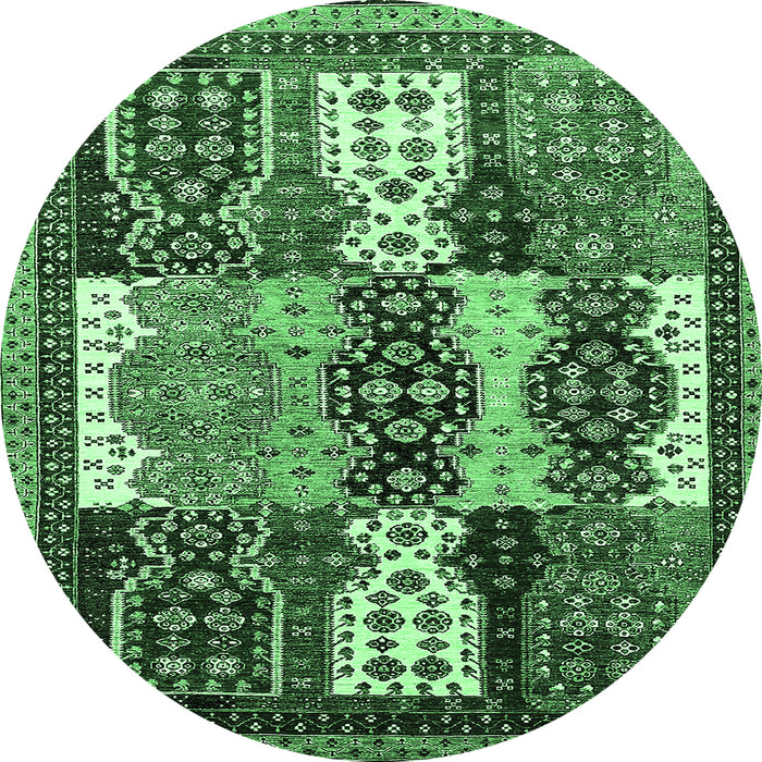Round Machine Washable Abstract Emerald Green Modern Area Rugs, wshabs520emgrn