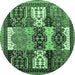 Round Machine Washable Abstract Emerald Green Modern Area Rugs, wshabs520emgrn