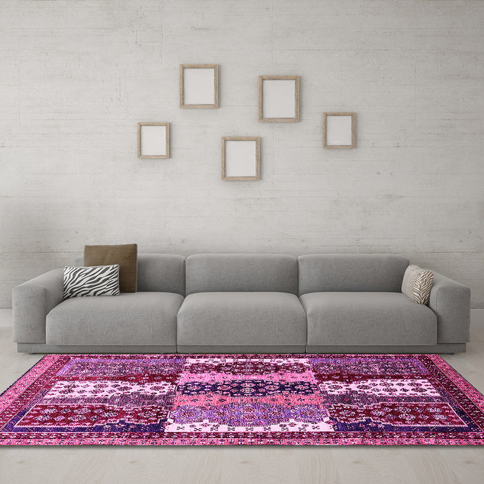 Machine Washable Abstract Pink Modern Rug in a Living Room, wshabs520pnk