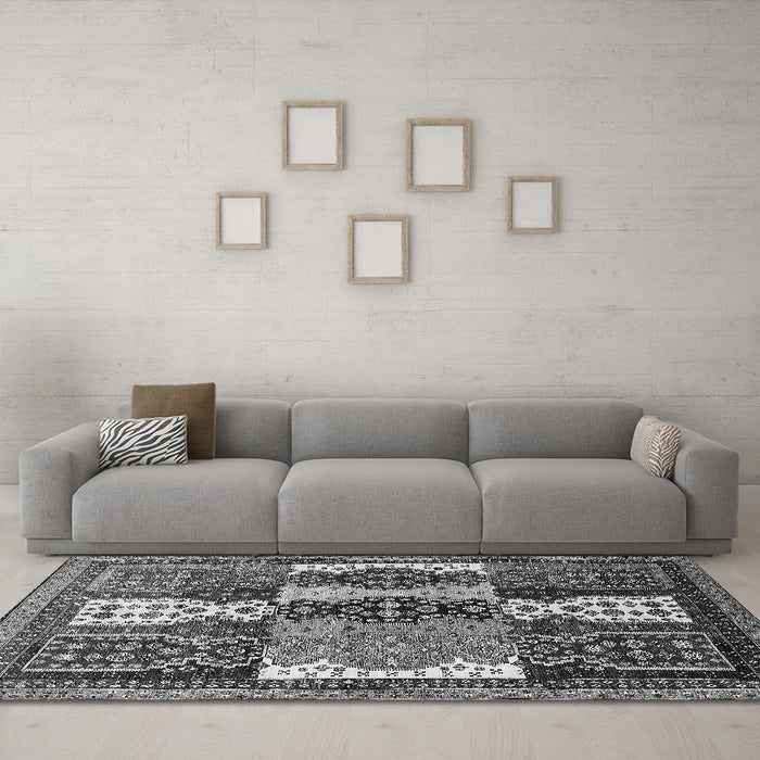 Machine Washable Abstract Gray Modern Rug in a Living Room,, wshabs520gry