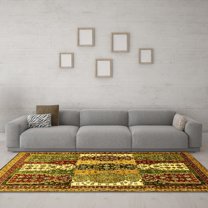 Machine Washable Abstract Yellow Modern Rug in a Living Room, wshabs520yw