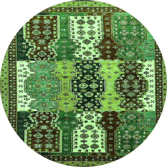 Round Machine Washable Abstract Green Modern Area Rugs, wshabs520grn