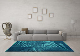 Machine Washable Abstract Turquoise Modern Area Rugs in a Living Room,, wshabs5210turq