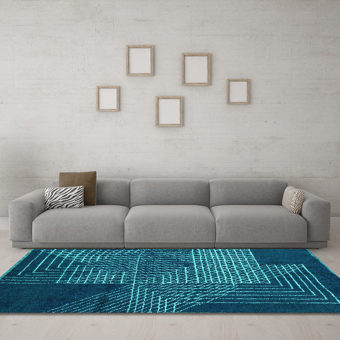 Machine Washable Abstract Turquoise Modern Area Rugs in a Living Room,, wshabs5210turq