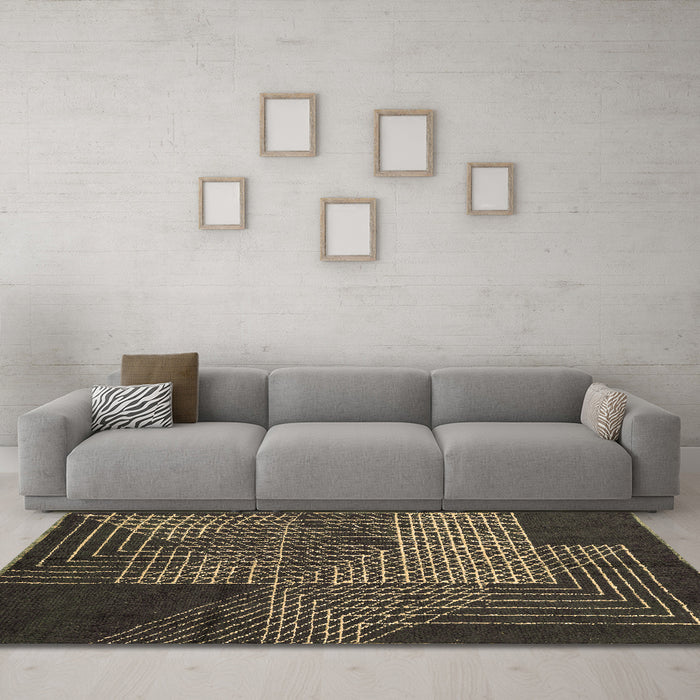 Machine Washable Abstract Brown Modern Rug in a Living Room,, wshabs5210brn