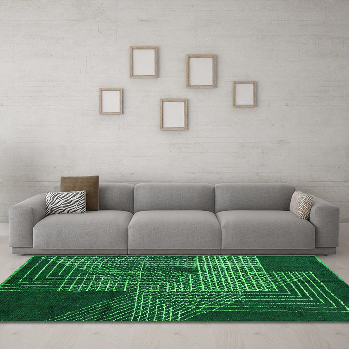 Machine Washable Abstract Green Modern Area Rugs in a Living Room,, wshabs5210grn