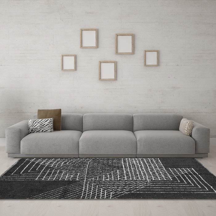 Machine Washable Abstract Gray Modern Rug in a Living Room,, wshabs5210gry