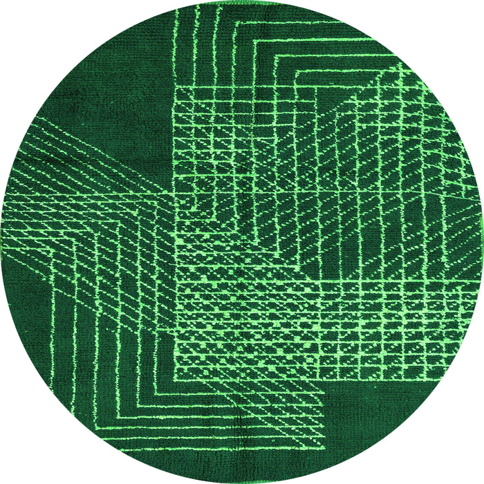 Round Machine Washable Abstract Green Modern Area Rugs, wshabs5210grn
