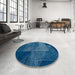 Round Machine Washable Abstract Blue Ivy Blue Rug in a Office, wshabs5210