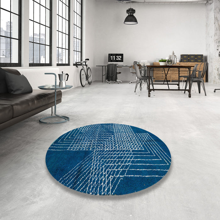Round Abstract Blue Ivy Blue Modern Rug in a Office, abs5210
