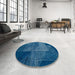 Round Abstract Blue Ivy Blue Modern Rug in a Office, abs5210