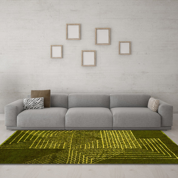 Machine Washable Abstract Yellow Modern Rug in a Living Room, wshabs5210yw