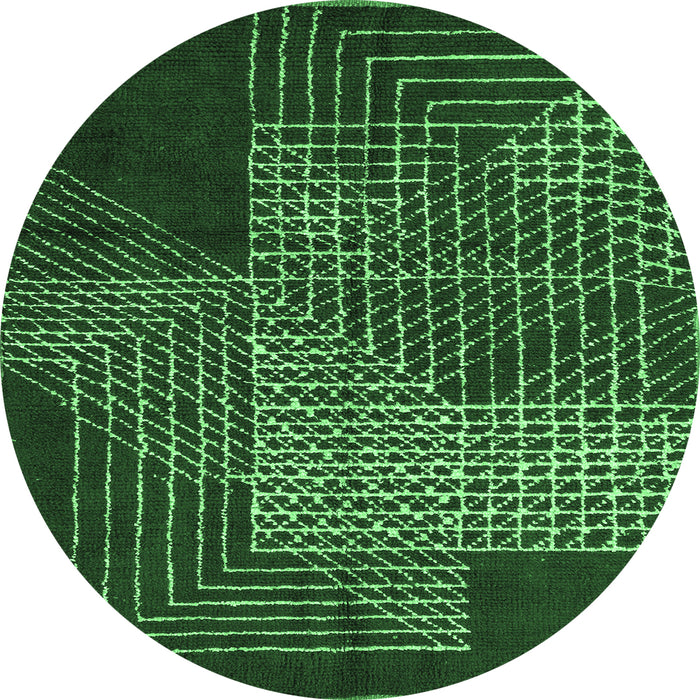 Round Abstract Emerald Green Modern Rug, abs5210emgrn
