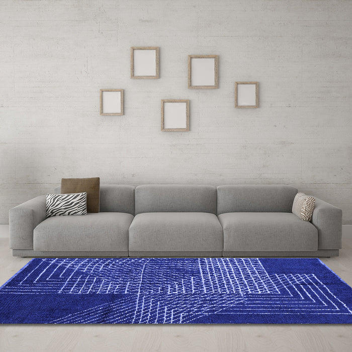 Machine Washable Abstract Blue Modern Rug in a Living Room, wshabs5210blu