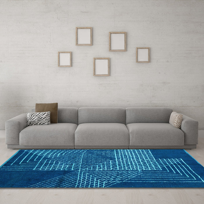 Machine Washable Abstract Light Blue Modern Rug in a Living Room, wshabs5210lblu