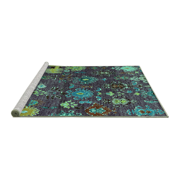 Sideview of Machine Washable Abstract Turquoise Modern Area Rugs, wshabs5211turq