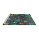 Sideview of Machine Washable Abstract Turquoise Modern Area Rugs, wshabs5211turq