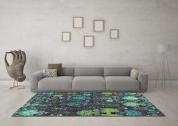 Machine Washable Abstract Turquoise Modern Area Rugs in a Living Room,, wshabs5211turq